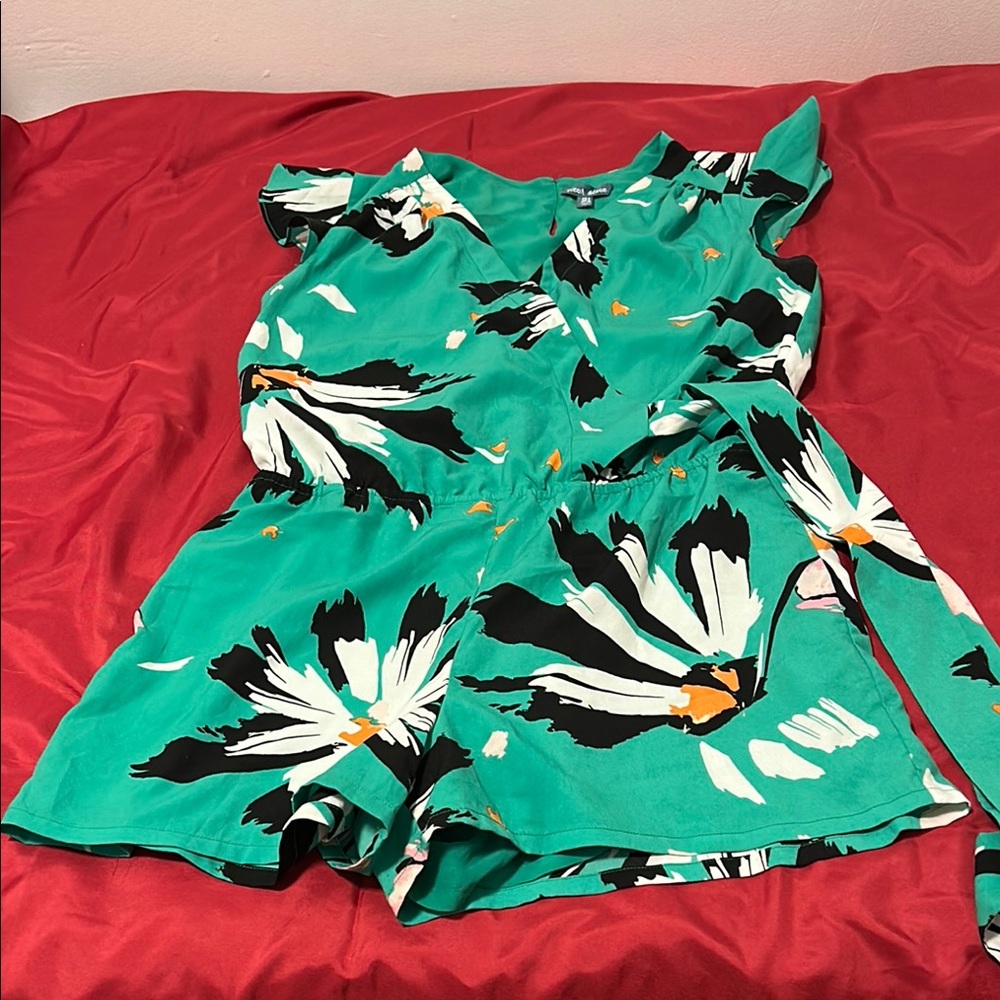 Ann Taylor Green Floral Jumpsuit